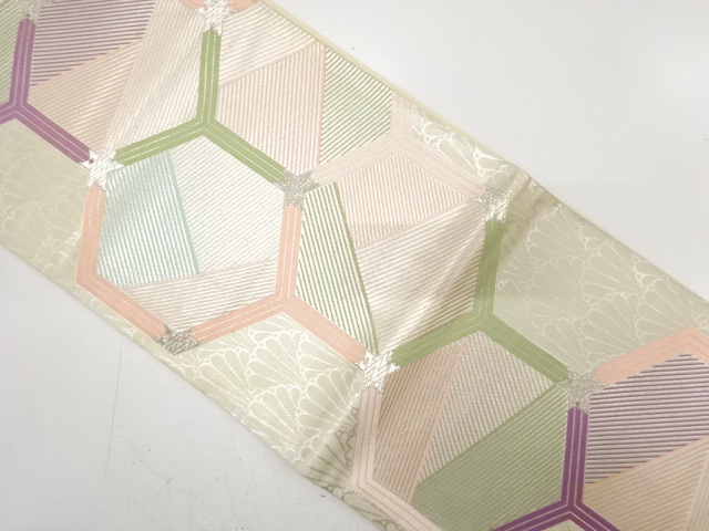 JAPANESE KIMONO / ANTIQUE FUKURO OBI / SILK / WOVEN KIKU SEIGAIHA